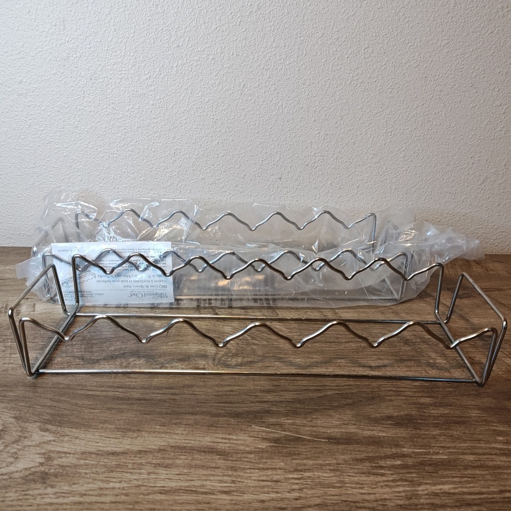 2 Pampered Chef BBQ Corn & Skewer Rack 2718 Silver Stainless Steel 6 Notch Grill